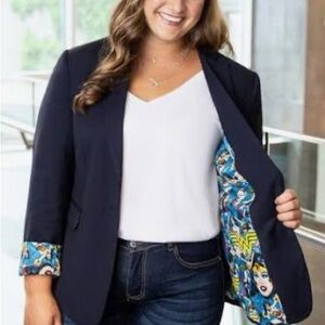 Womens Navy Blazer with Wonder Woman Print Lining